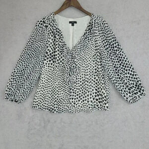 J. Crew Women's M  V- Neck Black & White Heart Print Chiffon Blouse   29PT